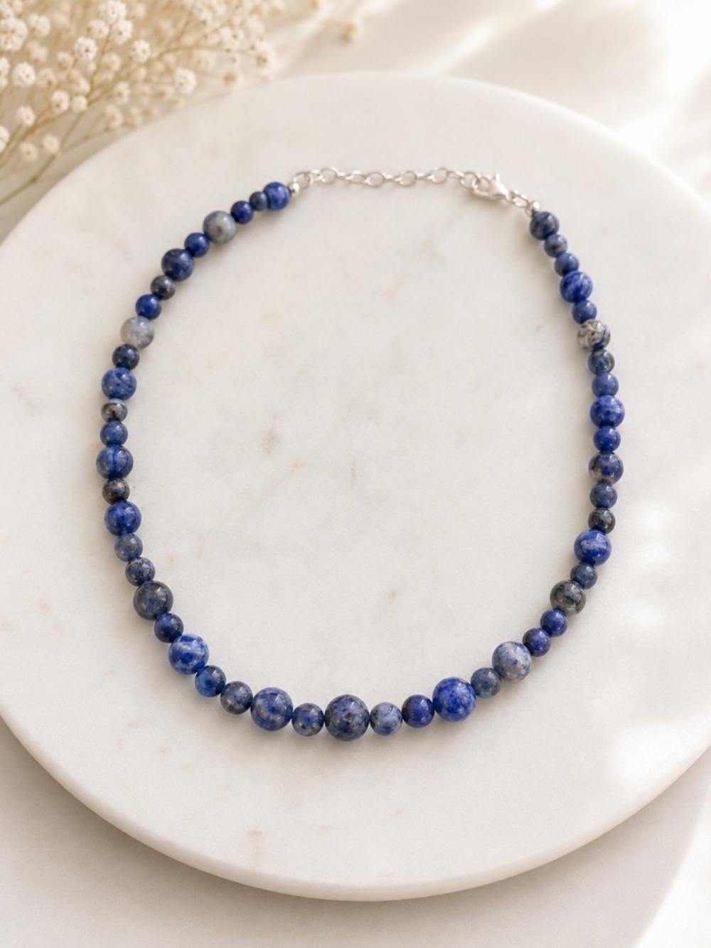 Blue Sodalite Gemstone Handmade Necklace Blue with Silver Choker Accessories